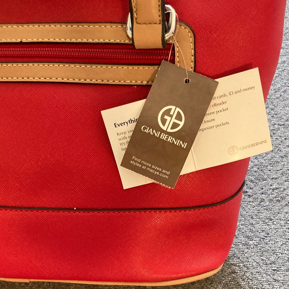 Giani Bernini Red and Tan Tote Bag - Picture 2 of 5